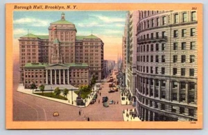 Brooklyn NY Borough Hall Birdseye View Street Cars People Postcard - Picture 1 of 2