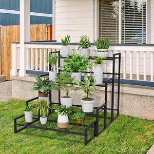 4 Tier Stackable Plant Stand Indoor Outdoor Metal Plant Shelf Garden Flower Rack - Picture 1 of 7