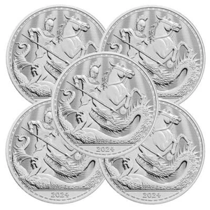 Lot of 5 - 2024 UK 2 Pound George and the Dragon 1 oz Silver BU - Picture 1 of 3