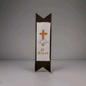 COMPLETED CROSS STITCH BOOKMARK St Simon 8.5" Religious Cross Fish Christian - Picture 1 of 5