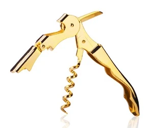 Gold Plated Corkscrew Double Hinge Waiters Wine Key / Bottle Opener # CHGLD - Picture 1 of 5