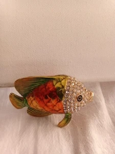 Rhinestone Fish Trinket Box, Multicolored, Metal, Goldish Bling - Picture 1 of 5