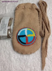 Tobacco Pouch, Elk Leather, 2" Beaded Rosette imported, Free gift.tbp13 - Picture 1 of 3