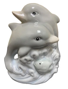 VINTAGE RARE Dolphins Sweet Pair Porcelain, Snuggling! Angel Fish Also🐠 Wave 🌊 - Picture 1 of 11