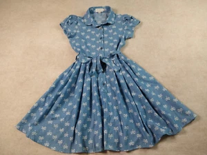 Mini Molly Dress Girls 14Y Blue White Puff Sleeves Belt Tropical Beach NWOT - Picture 1 of 8