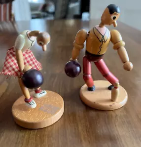 Vintage Man &Woman Bowlers; Articulated Wood; Made In Western Germany; Charming! - Picture 1 of 24
