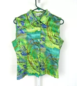 ALBERTO MAKALI LARGE RUCHED SEQUIN UNDERSEA TOP LUCITE BUTTONS STRETCHABLE - Picture 1 of 12