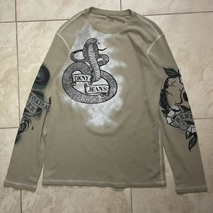 vintage y2k DKNY Jeans Mall Goth Tattoo thermal long-sleeve shirt mens large - Picture 1 of 4