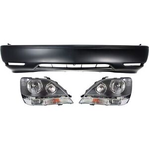 Set of 3 Front Bumper Cover and Headlight Kit Fits 1999-2000 Lexus RX300