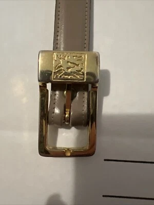 Anne Klein for Calderon 8234 Grey Leather Belt XL w/ Gold Buckle - Made In USA - Image 1 of 4