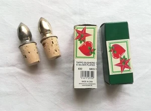 SET 2 Tappi Vintage in sughero per bottiglia argentati silver plated oliva - Foto 1 di 5