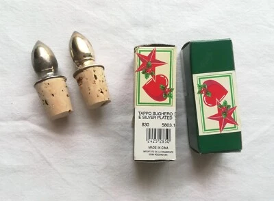SET 2 Tappi Vintage in sughero per bottiglia argentati silver plated oliva - Immagine 1 di 4
