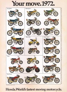 1972 HONDA MOTORCYCLE LINEUP SALES AD/ BROCHURE VINTAGE - Picture 1 of 1