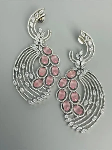 Trendy Pink 28.92TCW Pink Moonstone & White Sapphire Women's Engagement Earrings - Picture 1 of 6
