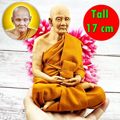 Monje de cera realista estatua de meditación Lp Doo Watsakae riqueza amuleto tailandés #17123 Foto 1 de 4