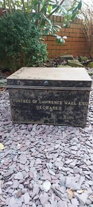 VINTAGE ANTIQUE METAL LARGE STORAGE DEED BOX INDUSTRIAL NO KEY L HALL'S ESTATE - Picture 1 of 17