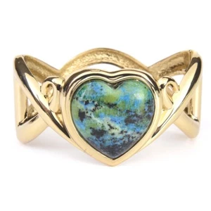 Women Gift Green Chrysocolla Heart Gold Tone Bangle Bracelet 7" FREE SHIPPING - Picture 1 of 3