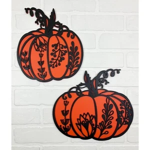 Set 2 zucche in legno a strati dipinte a mano zucca autunnale decorazione - Foto 1 di 4