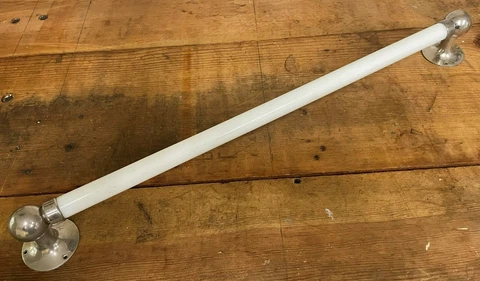 Antique c1915 Brasscrafters 1 in Dia Milk Glass Towel Bar 26 in Long Nickel Ends Cover