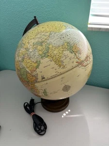 Vintage George F Cram's Classica Illuminated 12" World Globe Light Up Wood Base - Picture 1 of 12