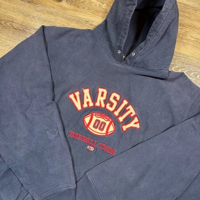 Moletom com capuz vintage Steve and Barry's masculino XXL azul marinho peso pesado tecido reverso desbotado - Imagem 1 de 4