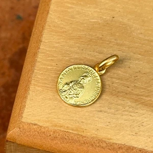 14KT Gelbgold Heilige Elisabeth von Ungarn Matt Medaille Anhänger Charm 10mm Klein - Bild 1 von 6