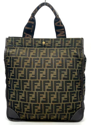 Authentic Fendi Zucca Pattern Khaki Canvas Leather Tote Bag NS101816 - Image 1 of 4