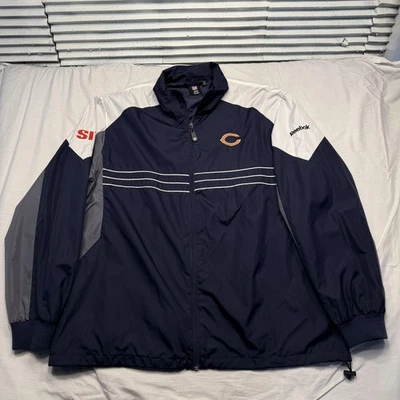 Chicago Bears Jacket Mens XL Navy Gray NFL Football Reebok Full Zip Windbreaker - Image 1 of 4