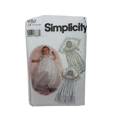 Simplicity Pattern 9150 Size A (XXS-L) Baby Christening Gown Slip Bonnet UnCut - Image 1 of 3