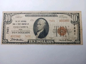 $10 1929 Type 2 The City National Bank and Trust Co. of COLUMBUS OH #7621 - Picture 1 of 6