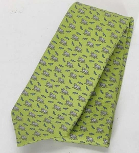 Corbata de Seda Hermes Gato Pájaro Patrón Verde Hecho en Francia Caja Incluida - Imagen 1 de 4