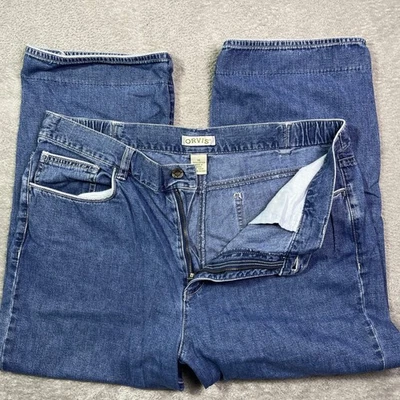 复古 Orvis 女式牛仔短阔腿牛仔裤蓝色 14 码纽扣细节 Y2k — 第 1/4 张图片