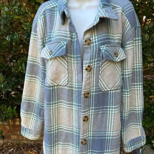 Oversized Blue and Grey Flannel Shacket Large - Picture 1 of 9