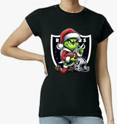 Camisa para mujer Christmas Grinch Raiders tallas SM-2XL gris, negro, blanco, rojo, verde Foto 1 de 4