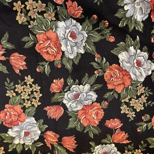 Vintage Ozark Calico by Fabri-Quilt Cotton Fabric Roses on Black 2 yds - Picture 1 of 3