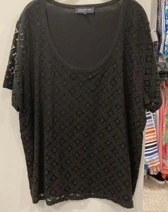 Jones New York Woman Black Floral Lace Top 3X Lined Short Sleeve Romantic - Picture 1 of 8