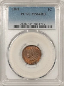 1894 INDIAN CENT - PCGS MS-64 RB, BETTER DATE! - Picture 1 of 3