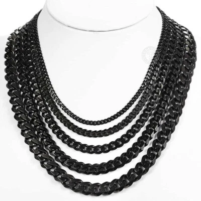 Men's Black Stainless Steel Cuban Necklace Curb Chain 3/5/7/9/11mm Wide Jewelry - Image 1 of 4
