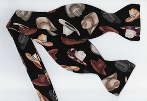 Cowboy Hats Bow tie, Western Hats on Black, Rodeo Stetson, Fun Self-tie Bow tie - Picture 1 of 5