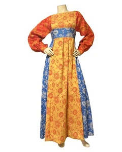 VINTAGE 1960s WILSON FOLMAR Evening GOWN Formal Damask Color Block Long Sleeve M - Picture 1 of 11