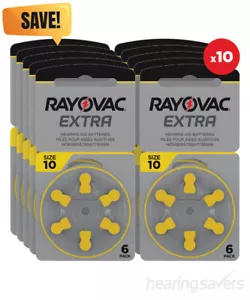 Box of Rayovac Extra Hearing Aid Batteries size 10 Pack of 60 - Picture 1 of 3