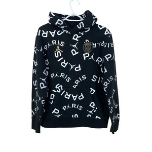 Nike Jordan X  Paris Saint Germain Hoodie  XL Youth 13-15 All Over Print Black - Picture 1 of 7