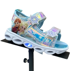 Disney Frozen Anna & Elsa Toddler Girl's Light-up Sandals Size 7 Silver/Aqua - Picture 1 of 16