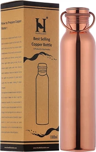 Pure Copper Water Bottle with Carrying Handle Seamless Leakproof Ayurvedic Water - Picture 1 of 12