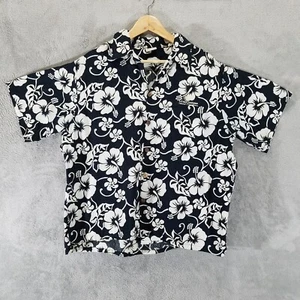 Vintage Go Barefoot Hawaiian Shirt Mens XL Blue Plumeria HIC Embroidered Aloha - Picture 1 of 11