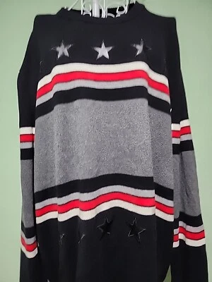 SEAN JOHN Sweater Mens 2XL XXL Red Black White Strips Stars 100 Cotton Pullover - Image 1 of 4