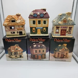Lot of 3 Dickens Village Ceramic Candle Holders Christmas Village Town J.S.N.Y. - Picture 1 of 12