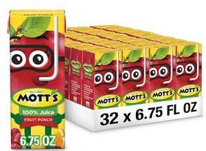 Mott's 100 Percent Fruit Punch Juice 6.75 fl oz boxes 32 Count 4 Packs of 8 - Picture 1 of 6
