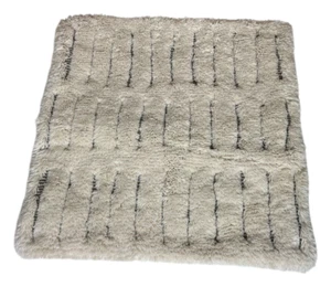 RH Allali Moroccan Hand Knotted Wool Striped Ivory Pillow Cover 22.5" x 22.5 " - Picture 1 of 6