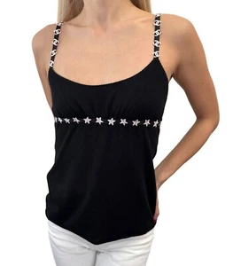 CHANEL Vintage 05A CC Mark Logo Camisole Top #38 Black Pink Cashmere Star - Picture 1 of 11